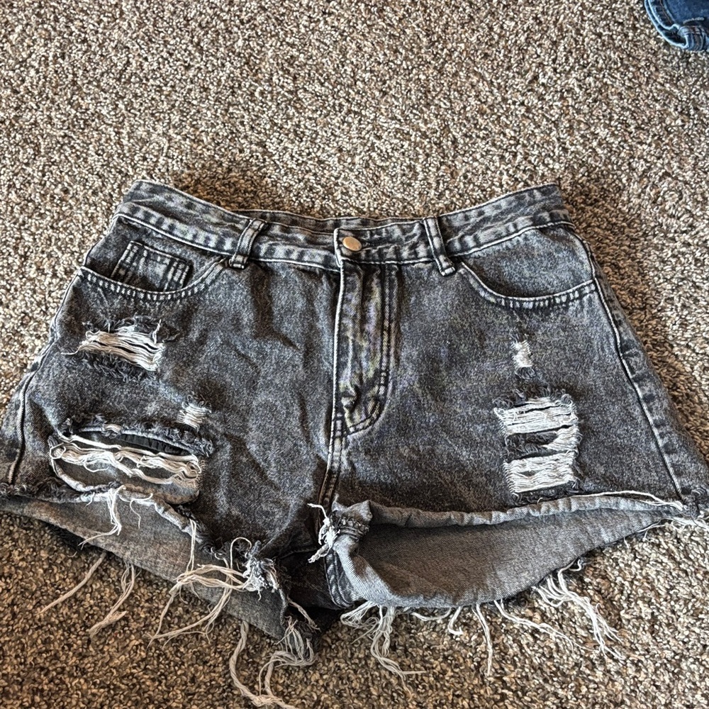 Distressed Gray Denim Shorts